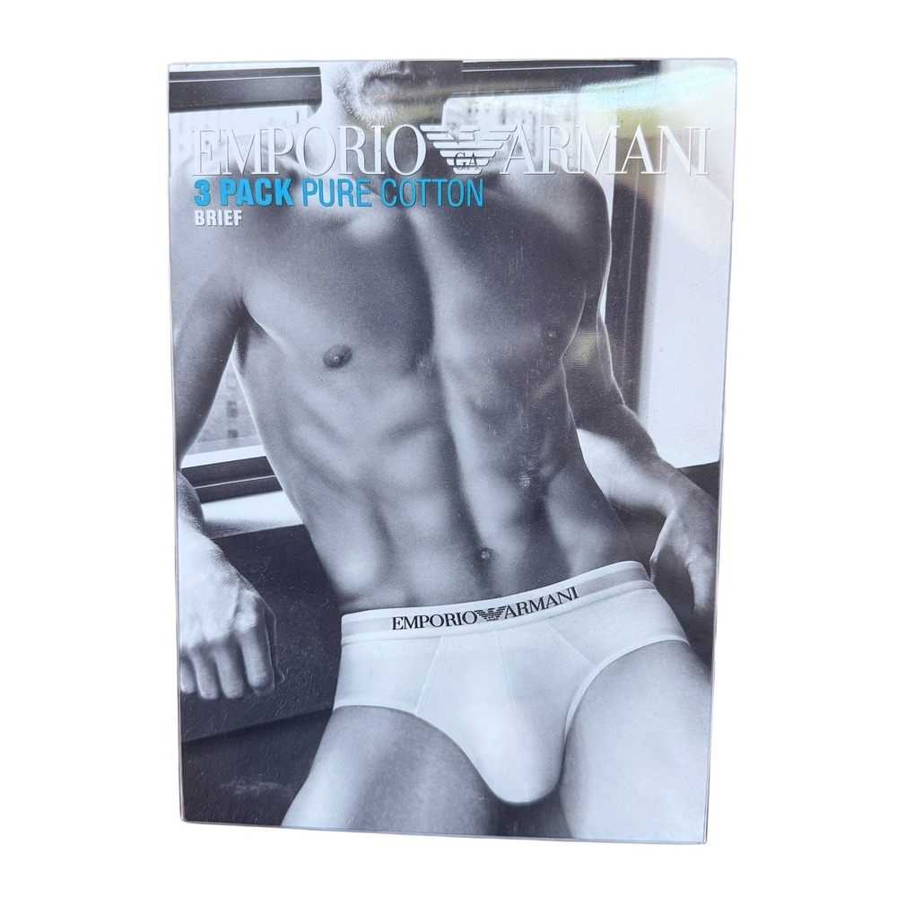 Emporio Armani Mens Size Small 3 Pack Pure Cotton Brief - White
